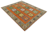 Tribal Gabbeh Rust, Ivory, Green and Beige Hand knotted Multi Size Antique Look Traditional Wool Area Rug