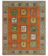 Tribal Gabbeh Rust, Ivory, Green and Beige Hand knotted Multi Size Antique Look Traditional Wool Area Rug