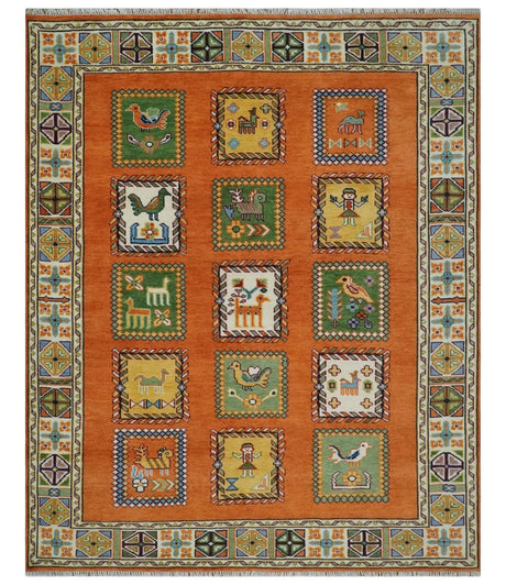 Tribal Gabbeh Rust, Ivory, Green and Beige Hand knotted Multi Size Antique Look Traditional Wool Area Rug