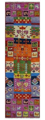 Tribal Gabbeh Rust, Ivory, Green and Pink Hand knotted Antique Look Traditional Wool Area Rug