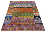 Tribal Gabbeh Rust, Ivory, Green and Pink Hand knotted Antique Look Traditional Wool Area Rug