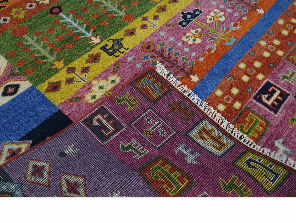 Tribal Gabbeh Rust, Ivory, Green and Pink Hand knotted Antique Look Traditional Wool Area Rug