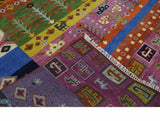 Tribal Gabbeh Rust, Ivory, Green and Pink Hand knotted Antique Look Traditional Wool Area Rug