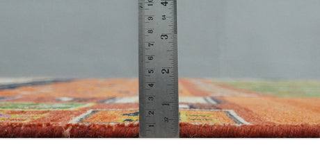 Tribal Gabbeh Rust, Ivory, Green and Pink Hand knotted Antique Look Traditional Wool Area Rug