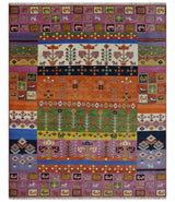 Tribal Gabbeh Rust, Ivory, Green and Pink Hand knotted Antique Look Traditional Wool Area Rug