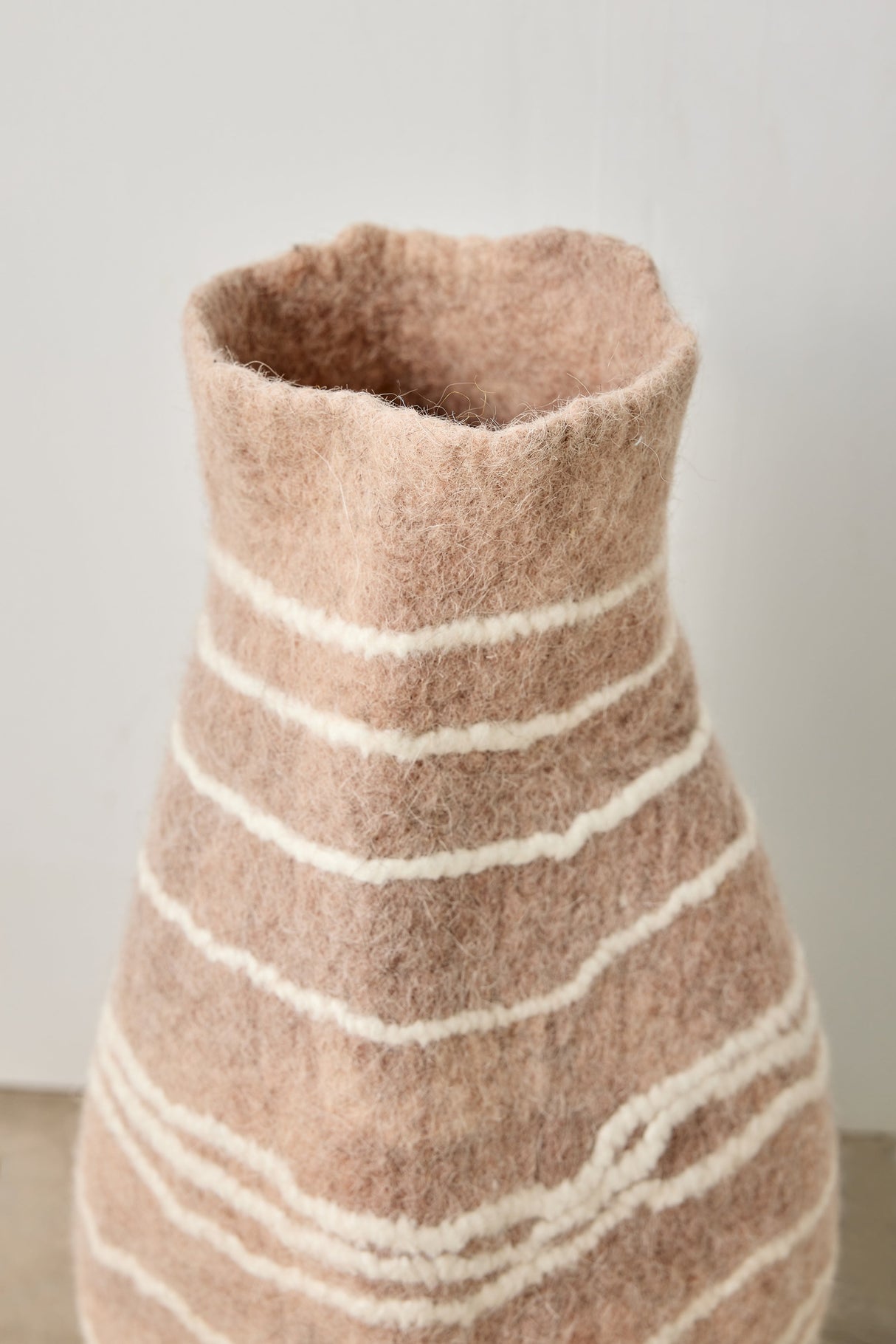 Tribal Lines Dusty Rose Pink Wool Gourd Basket-Baskets & Vessels-Parc Decor