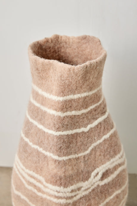 Tribal Lines Dusty Rose Pink Wool Gourd Basket-Baskets & Vessels-Parc Decor