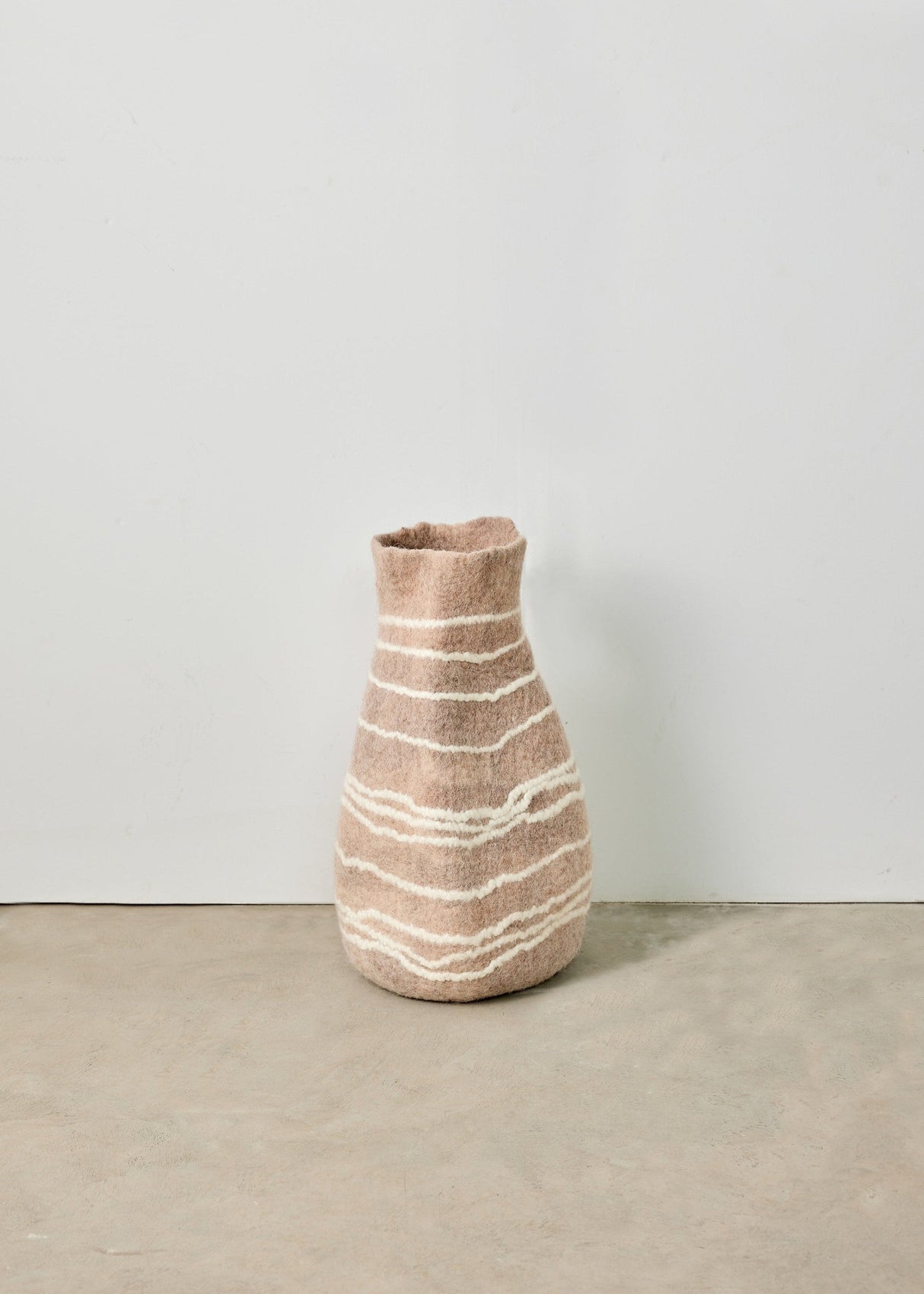 Tribal Lines Dusty Rose Pink Wool Gourd Basket-Baskets & Vessels-Parc Decor