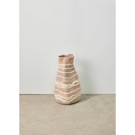 Tribal Lines Dusty Rose Pink Wool Gourd Basket