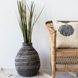 Tribal Lines Grey Hand-Felted Wool Gourd Basket-Baskets-Parc Decor