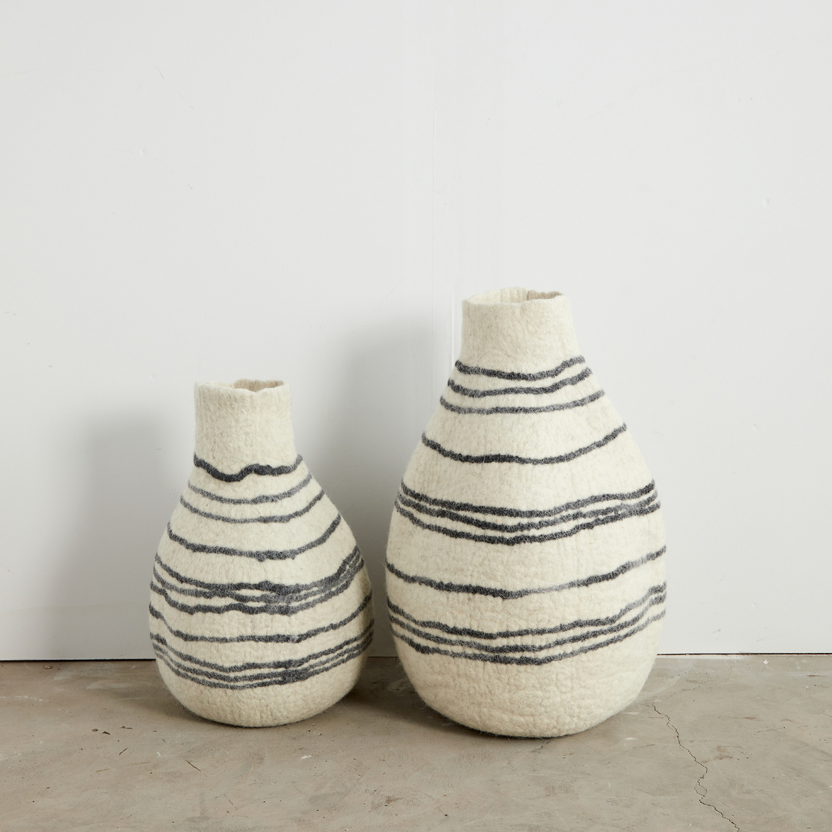Tribal Lines Hand-Felted Wool Natural White Gourd Basket-Baskets & Vessels-Parc Decor