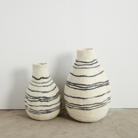 Tribal Lines Hand-Felted Wool Natural White Gourd Basket-Baskets & Vessels-Parc Decor