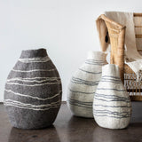 Tribal Lines Hand-Felted Wool Natural White Gourd Basket-Baskets & Vessels-Parc Decor
