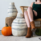 Tribal Lines Hand-Felted Wool Natural White Gourd Basket-Baskets & Vessels-Parc Decor