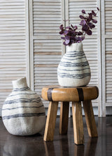 Tribal Lines Hand-Felted Wool Natural White Gourd Basket-Baskets & Vessels-Parc Decor