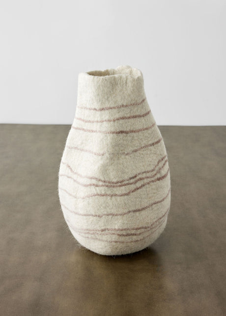 Tribal Lines Wool Ivory & Soft Stone Gourd Basket-Baskets & Vessels-Parc Decor