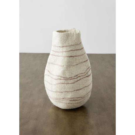 Tribal Lines Wool Ivory & Soft Stone Gourd Basket