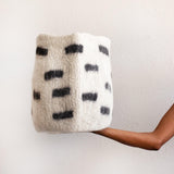 Tribal Repeat Black and Ivory Wool Storage Basket-Baskets & Vessels-Parc Decor