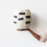 Tribal Repeat Black and Ivory Wool Storage Basket-Baskets & Vessels-Parc Decor