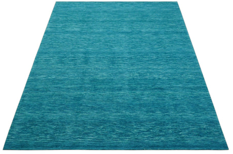 Trident Custom Made Solid Modern Blue Hand Tufted Wool Area Rug