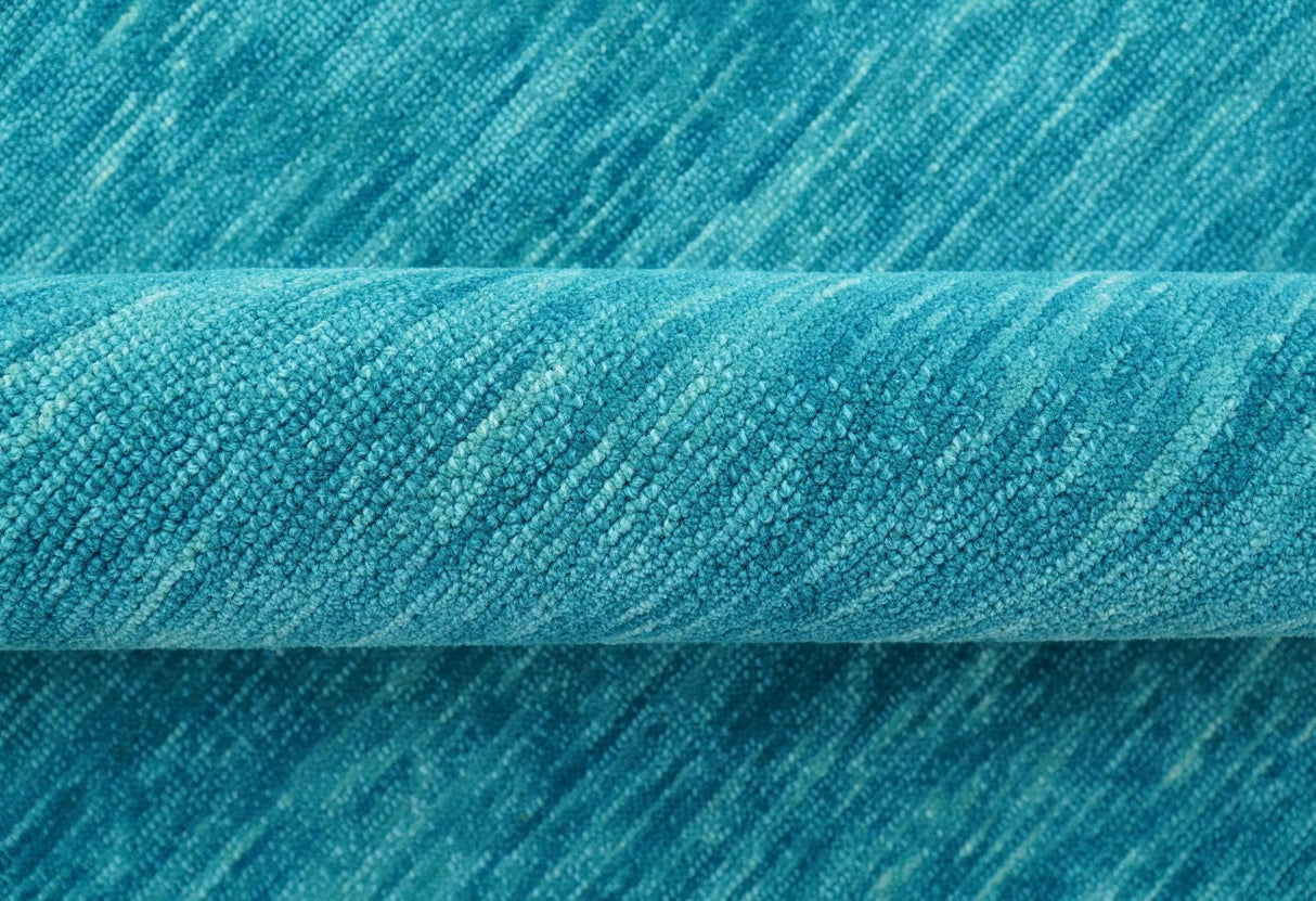 Trident Custom Made Solid Modern Blue Hand Tufted Wool Area Rug
