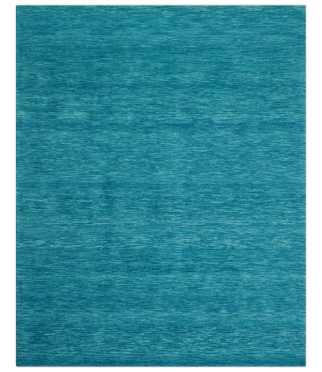 Trident Custom Made Solid Modern Blue Hand Tufted Wool Area Rug