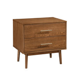 Tromso Mid-Century Modern 23" Walnut Nightstand with 2-Drawer and Round Tapered Legs-床头柜-Parc Decor