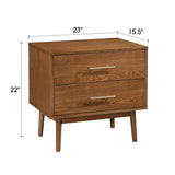 Tromso Mid-Century Modern 23" Walnut Nightstand with 2-Drawer and Round Tapered Legs-床头柜-Parc Decor