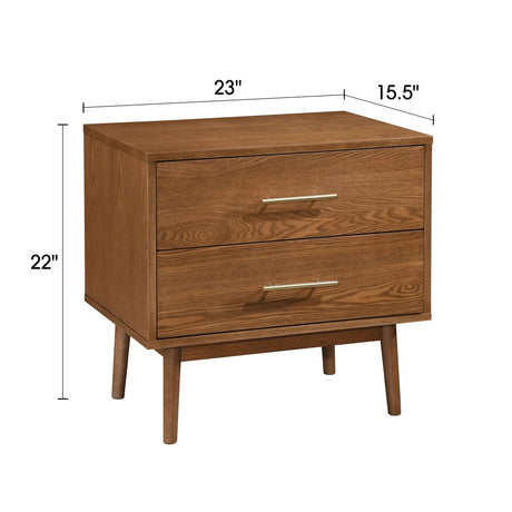 Tromso Mid-Century Modern 23" Walnut Nightstand with 2-Drawer and Round Tapered Legs-床头柜-Parc Decor