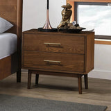 Tromso Mid-Century Modern 23" Walnut Nightstand with 2-Drawer and Round Tapered Legs-床头柜-Parc Decor