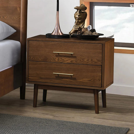 Tromso Mid-Century Modern 23" Walnut Nightstand with 2-Drawer and Round Tapered Legs-床头柜-Parc Decor
