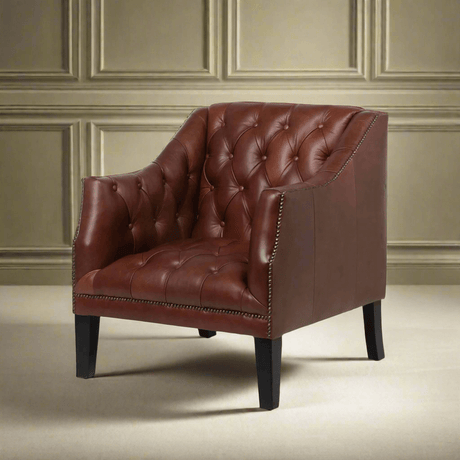 Tufted Leather Club Chair in Cordovan Brown with Nailhead Trim-Chair-Parc Decor