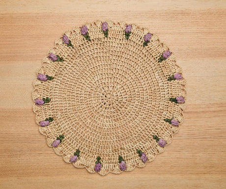 Tulip Floral Placemat – Hand-Crocheted Raffia – Spring Table Decor – Easter Table Setting – Handmade by Artisans in Madagascar-table tops-Parc Decor