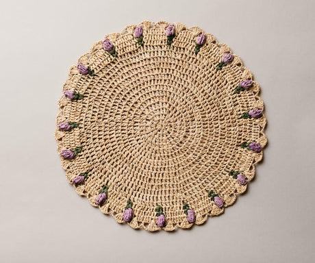 Tulip Floral Placemat – Hand-Crocheted Raffia – Spring Table Decor – Easter Table Setting – Handmade by Artisans in Madagascar-table tops-Parc Decor