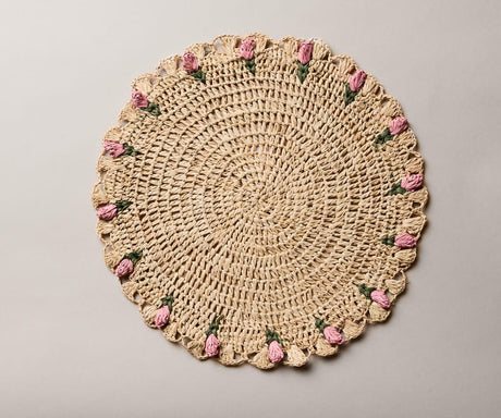 Tulip Floral Placemats – Hand-Crocheted Raffia Palm Floral Placemats – Spring Table Decor-table tops-Parc Decor