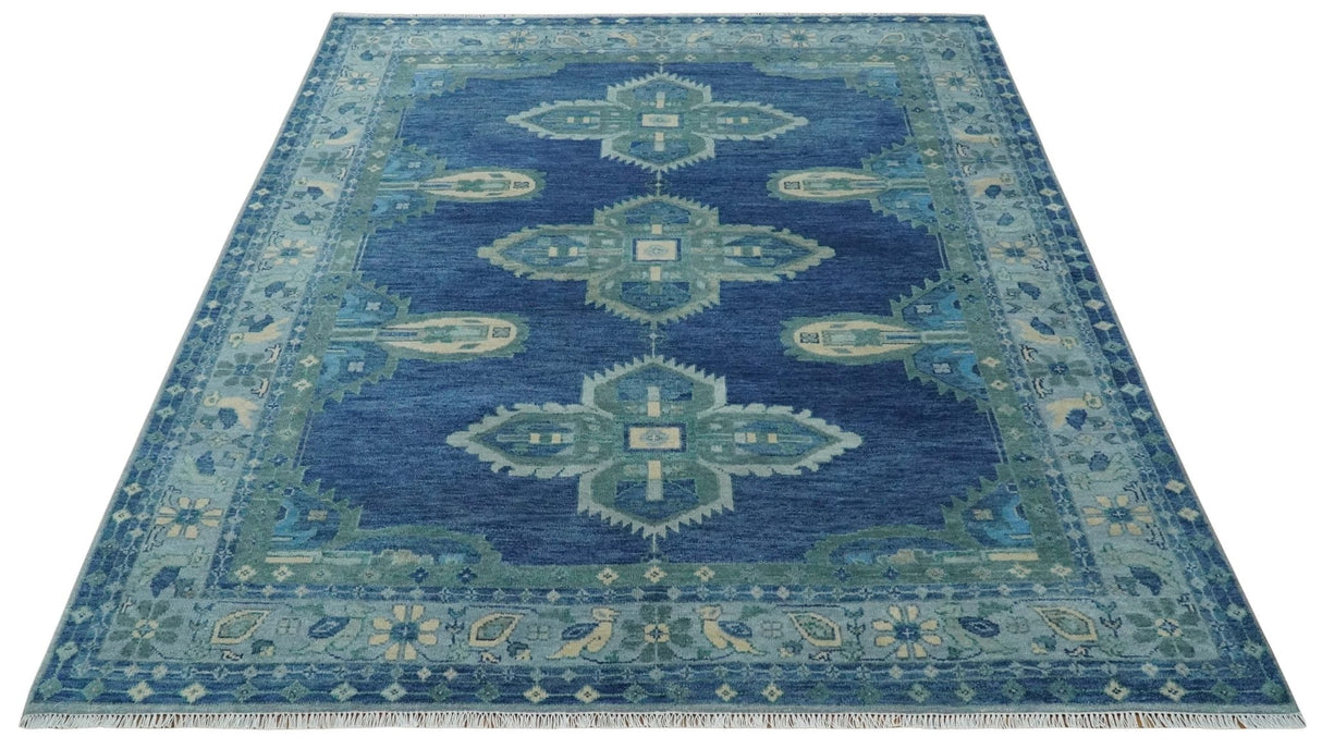 Tullu Custom Made Hand Knotted Blue and Silver Traditional Wool Rug