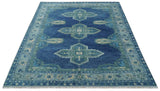Tullu Custom Made Hand Knotted Blue and Silver Traditional Wool Rug