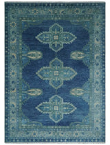 Tullu Custom Made Hand Knotted Blue and Silver Traditional Wool Rug