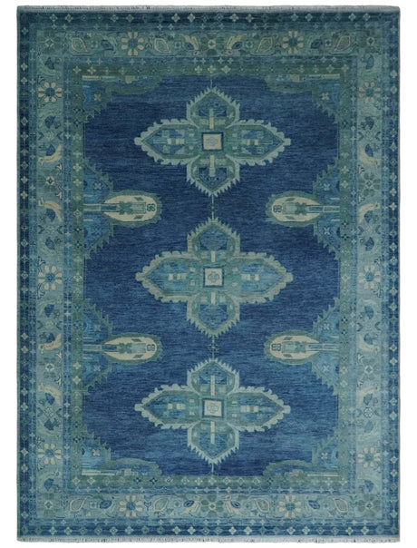 Tullu Custom Made Hand Knotted Blue and Silver Traditional Wool Rug