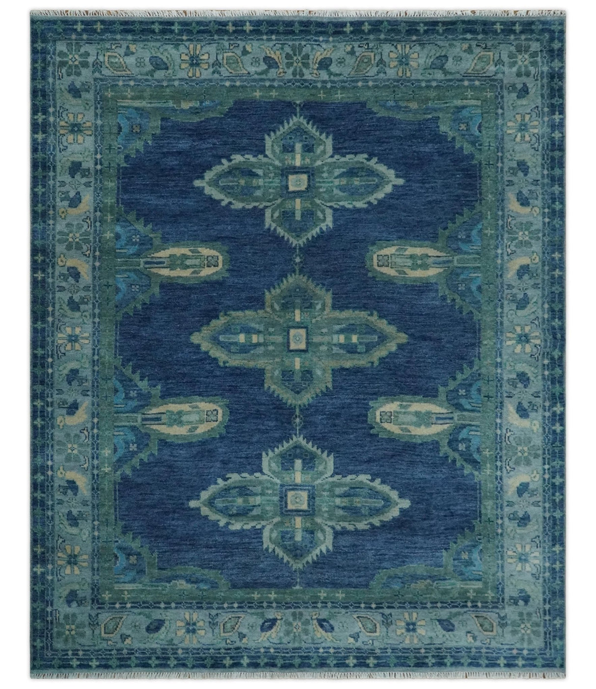 Tullu Custom Made Hand Knotted Blue and Silver Traditional Wool Rug