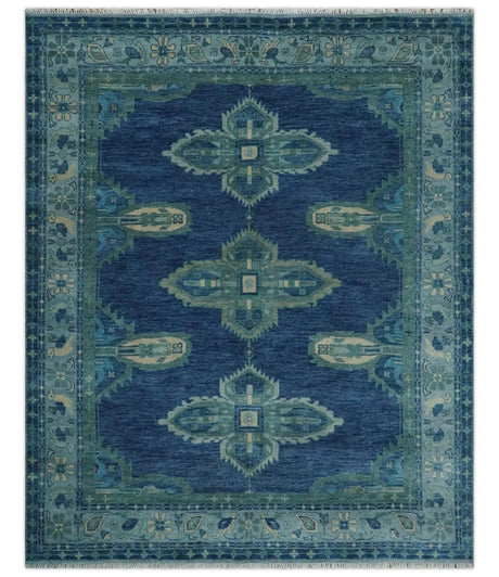 Tullu Custom Made Hand Knotted Blue and Silver Traditional Wool Rug