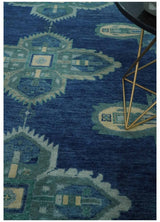 Tullu Custom Made Hand Knotted Blue and Silver Traditional Wool Rug