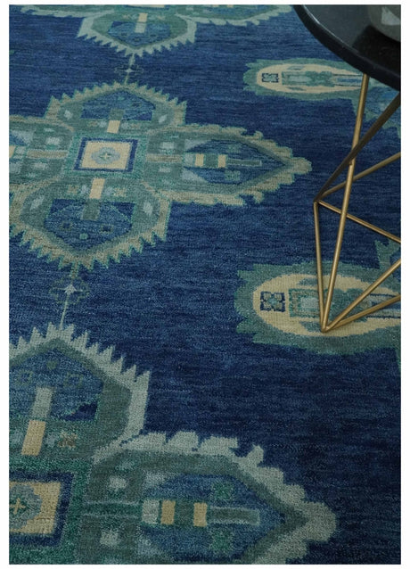 Tullu Custom Made Hand Knotted Blue and Silver Traditional Wool Rug