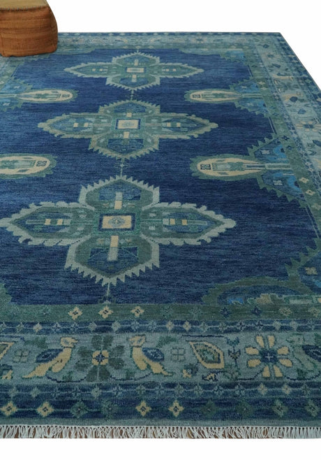 Tullu Custom Made Hand Knotted Blue and Silver Traditional Wool Rug