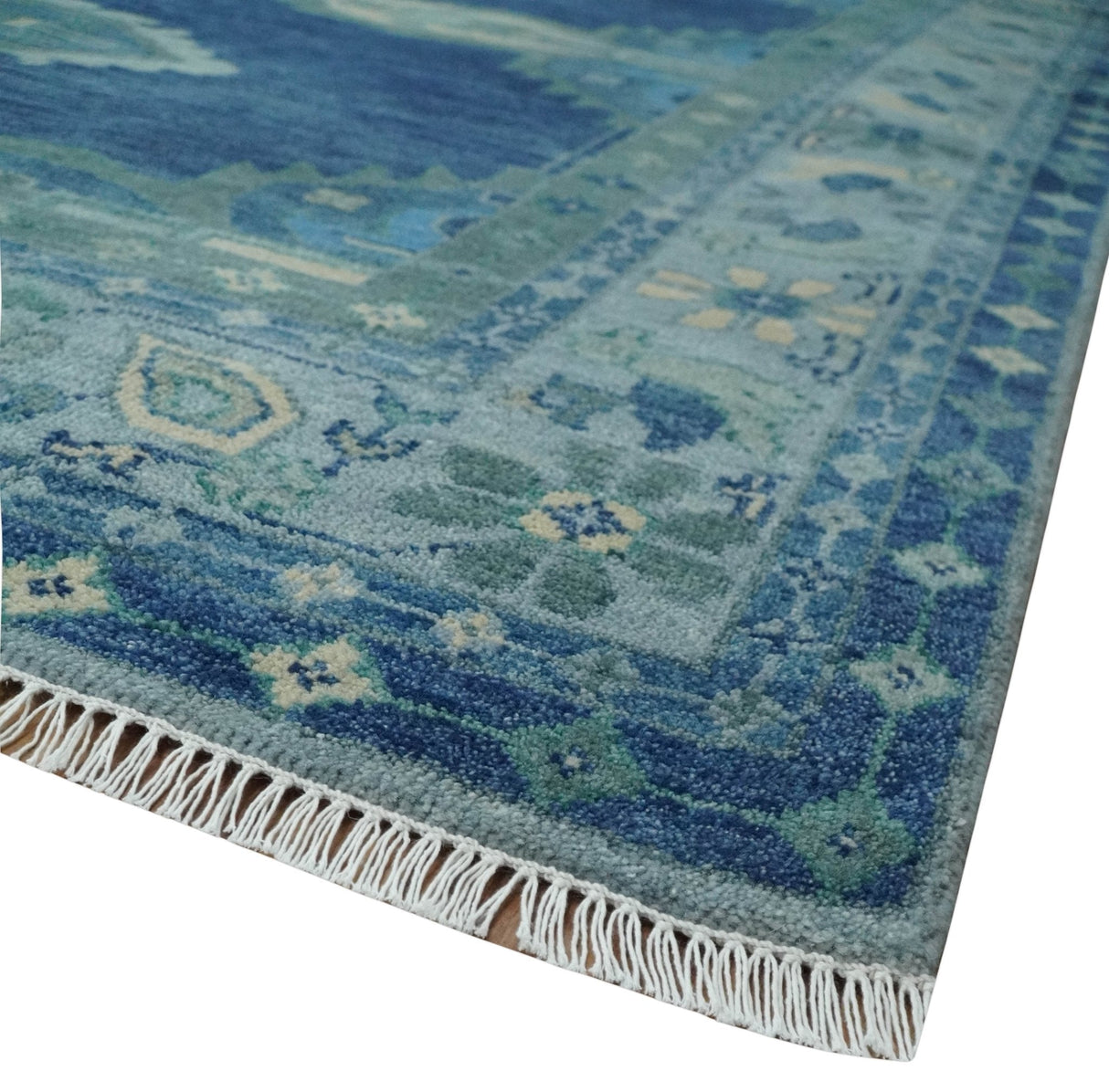 Tullu Custom Made Hand Knotted Blue and Silver Traditional Wool Rug