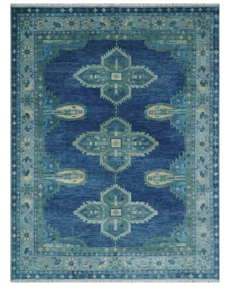 Tullu Custom Made Hand Knotted Blue and Silver Traditional Wool Rug