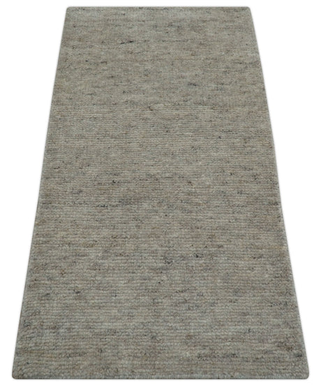 Tulu Modern Solid Beige Hand Knotted Wool Area Rug