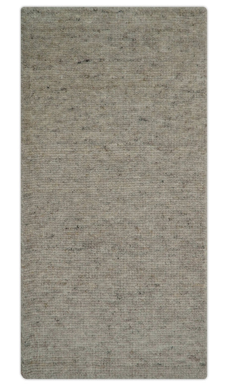 Tulu Modern Solid Beige Hand Knotted Wool Area Rug