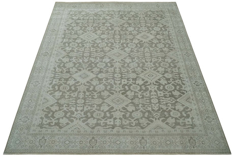 Turkish Design Brown and Ivory 8x10 Hand Knotted Antique Style Traditional Low Pile Wool Rug