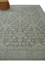 Turkish Design Brown and Ivory 8x10 Hand Knotted Antique Style Traditional Low Pile Wool Rug
